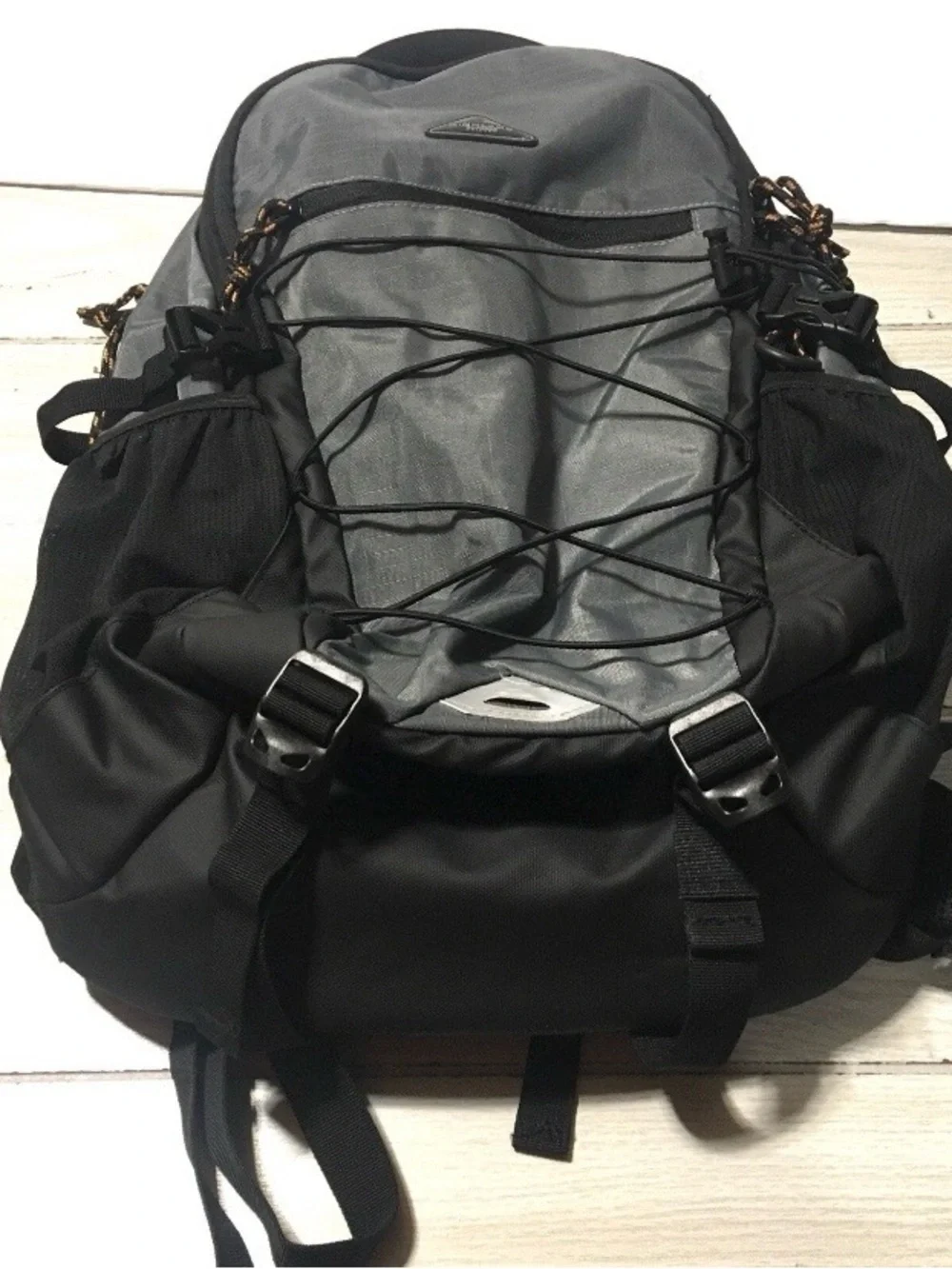 Highland Outdoor Hiking Camping Backpack Daypack Black Gray Bungee Cord Pockets